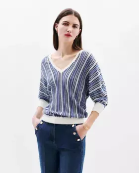 Женский льняной свитер с V-образным вырезом Caroll, мультиколор