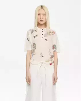 Женский льняной свитер с воротником-поло Bimba y Lola, цвет Crudo