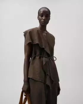 Женский льняной топ с бахромой Adolfo Dominguez, темно-коричневый