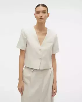 Женский льняной укороченный пиджак Vero Moda, цвет Blanco Hielo