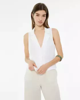 Женский льняной жилет прямого цвета с воротником с лацканами System Action, белый