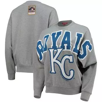 Женский легкий пуловер с логотипом Mitchell & Ness Heathered Grey Kansas City Royals Cooperstown Collection с логотипом