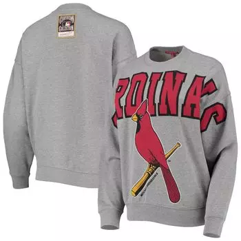 Женский легкий пуловер с логотипом Mitchell & Ness Heathered Grey St. Louis Cardinals Cooperstown Collection, легкий пуловер