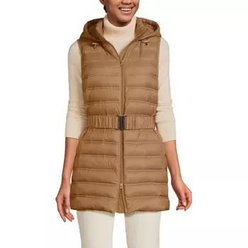 Женский легкий складной пуховый жилет с поясом Lands' End, цвет rich caramel