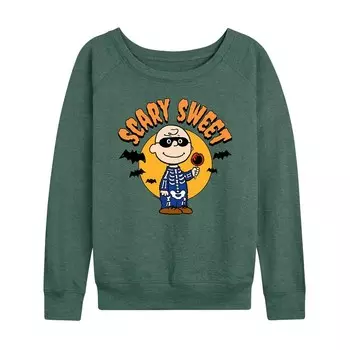 Женский легкий свитшот из френч-терри арахиса Чарли Брауна Scary Sweet Halloween Licensed Character, цвет Heather Green