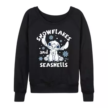 Женский легкий свитшот из френч терри Disney's Lilo & Stitch со снежинками и ракушками, черный