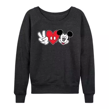 Женский легкий свитшот из френч терри Disney's Mickey Mouse Peace Love, цвет Heather Charcoal