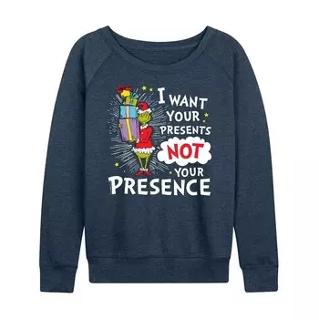 Женский легкий свитшот из френч терри Dr. Seuss The Grinch Presents Not Presence Licensed Character, цвет Heather Indigo