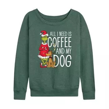 Женский легкий свитшот из френч-терри Dr. Seuss Grinch All I Need Is Coffee Licensed Character, цвет Heather Green