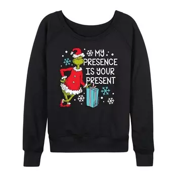 Женский легкий свитшот из френч-терри Dr. Seuss Grinch My Presence Licensed Character, черный