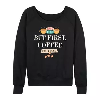 Женский легкий свитшот из френч терри Friends But First Coffee Licensed Character, черный