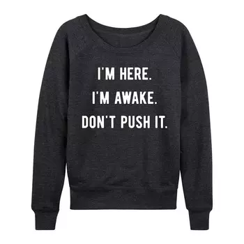 Женский легкий свитшот из френч-терри «I’m Here I’m Awake Don’t Push It» Licensed Character, цвет Heather Charcoal
