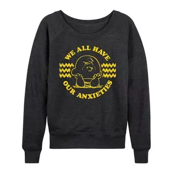 Женский легкий свитшот из френч терри Peanuts Charlie Brown We All Have Anxieties Licensed Character, цвет Heather Charcoal Gray