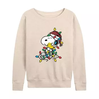 Женский легкий свитшот из френч терри Peanuts Christmas Lights Licensed Character, бежевый
