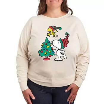 Женский легкий свитшот из френч терри Peanuts Snoopy & Woodstock Christmas Tree Licensed Character, бежевый