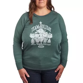 Женский легкий свитшот из френч терри Peanuts Team Holiday Spirit Licensed Character, цвет Heather Green