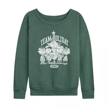 Женский легкий свитшот из френч терри Peanuts Team Holiday Spirit Licensed Character, цвет Heather Green