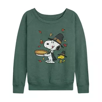 Женский легкий свитшот из френч-терри Peanuts Snoopy & Woodstock на День благодарения Licensed Character, цвет Heather Green