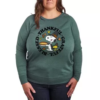 Женский легкий свитшот из френч-терри Peanuts Snoopy & Woodstock Спасибо Grateful Blessed Licensed Character, цвет Heather Green