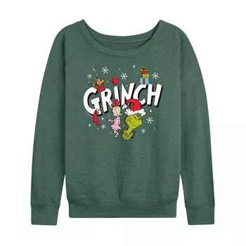 Женский легкий свитшот из френч терри с логотипом Dr. Seuss The Grinch Logo Group Licensed Character, цвет Heather Green