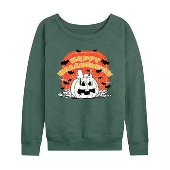 Женский легкий свитшот из френч-терри с тыквой Peanuts Snoopy Happy Halloween Licensed Character, цвет Heather Green