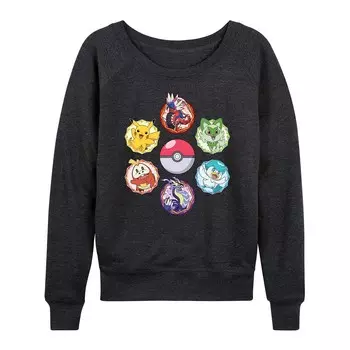 Женский легкий свитшот из френч терри со значками Pokemon Sparkle Badges Licensed Character, цвет Heather Charcoal