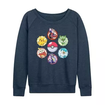 Женский легкий свитшот из френч терри со значками Pokemon Sparkle Badges Licensed Character, цвет Heather Indigo