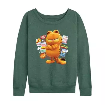 Женский легкий свитшот из френч-терри The Garfield Movie Snack Icons Licensed Character, цвет Heather Green