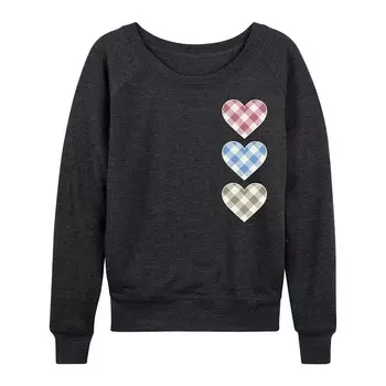 Женский легкий свитшот из френч терри в клетку Gingham Hearts Licensed Character, цвет Heather Charcoal