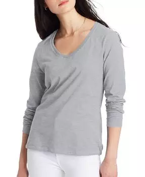 Женский легкий топ с v-образным вырезом и длинными рукавами Hanes, серый