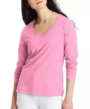 Женский легкий топ с v-образным вырезом и длинными рукавами Hanes, цвет Pink Swish