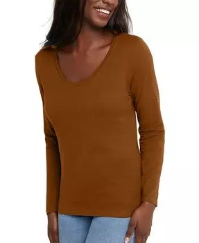 Женский легкий топ с v-образным вырезом и длинными рукавами Hanes, коричневый