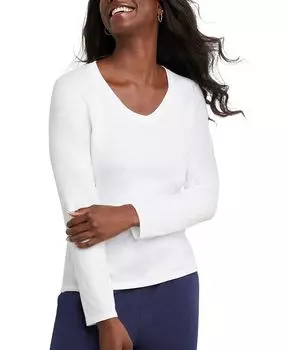 Женский легкий топ с v-образным вырезом и длинными рукавами Hanes, белый