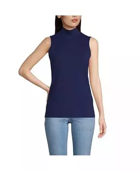Женский легкий трикотаж без рукавов с воротником-стойкой Lands' End, синий