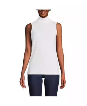 Женский легкий трикотаж без рукавов с воротником-стойкой Lands' End, белый