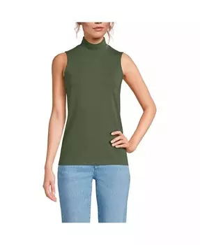 Женский легкий трикотажный топ без рукавов с воротником-стойкой Lands' End, зеленый