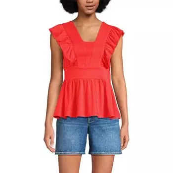 Женский легкий трикотажный топ с баской и оборками Lands' End, цвет bright poppy