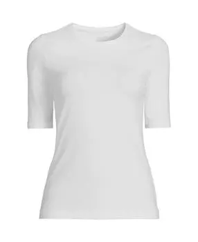 Женский легкий трикотажный топ с круглым вырезом и рукавами до локтя больших размеров Lands' End, белый