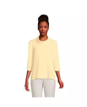 Женский легкий трикотажный топ с воротником-хомутом и рукавом 3/4 Lands' End