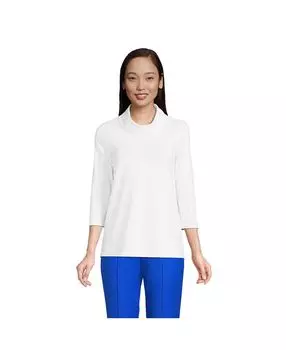 Женский легкий трикотажный топ с воротником-хомутом и рукавом 3/4 Lands' End, белый