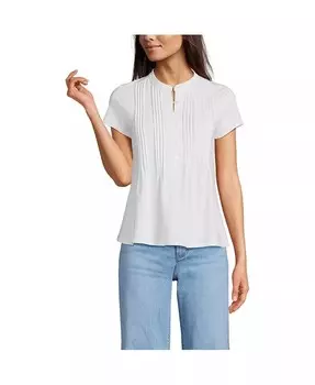 Женский легкий трикотажный топ с защипами на пуговицах Lands' End, белый