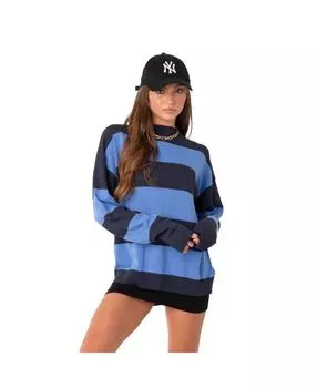 Женский легкий вязаный свитер оверсайз в полоску Edikted, синий