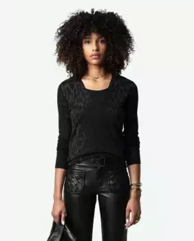 Женский леопардовый свитер Rivy из 100% кашемира Zadig & Voltaire, темно-зеленый