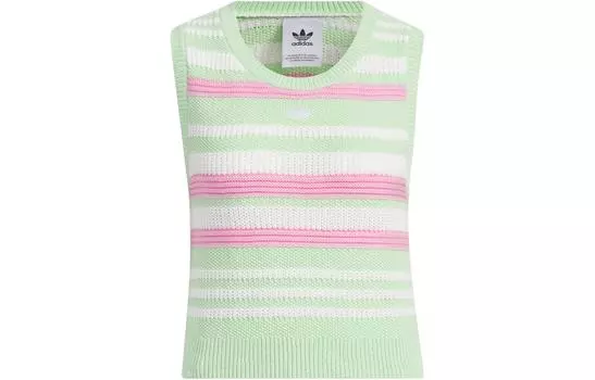 Женский летний трикотажный жилет в полоску Adidas, зеленый