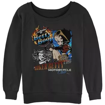 Женский махровый пуловер с рисунком Betty Boop Biker Betty с напуском Licensed Character, черный