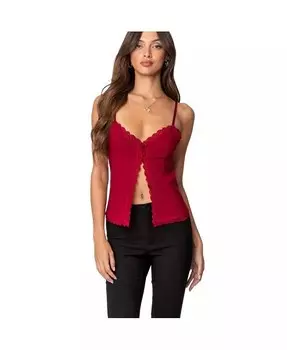 Женский малиновый топ с кружевным разрезом спереди Edikted, красный
