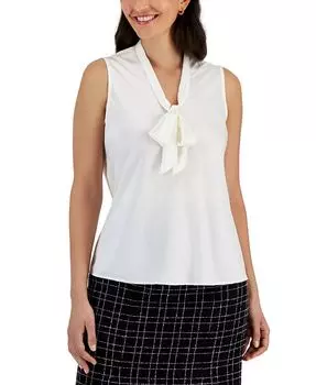 Женский матовый атласный топ без рукавов с завязками на воротнике Kasper, белый