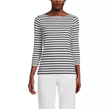 Женский матросский джемпер с лодочкой Lands' End, цвет oyster black stripes