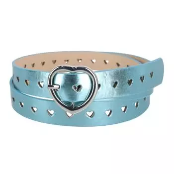 Женский металлический ремень с перфорацией в виде сердца и пряжкой в виде сердца CTM, синий