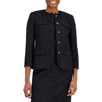 Женский металлизированный полиэстеровый блейзер без воротника Anne Klein, цвет anne black